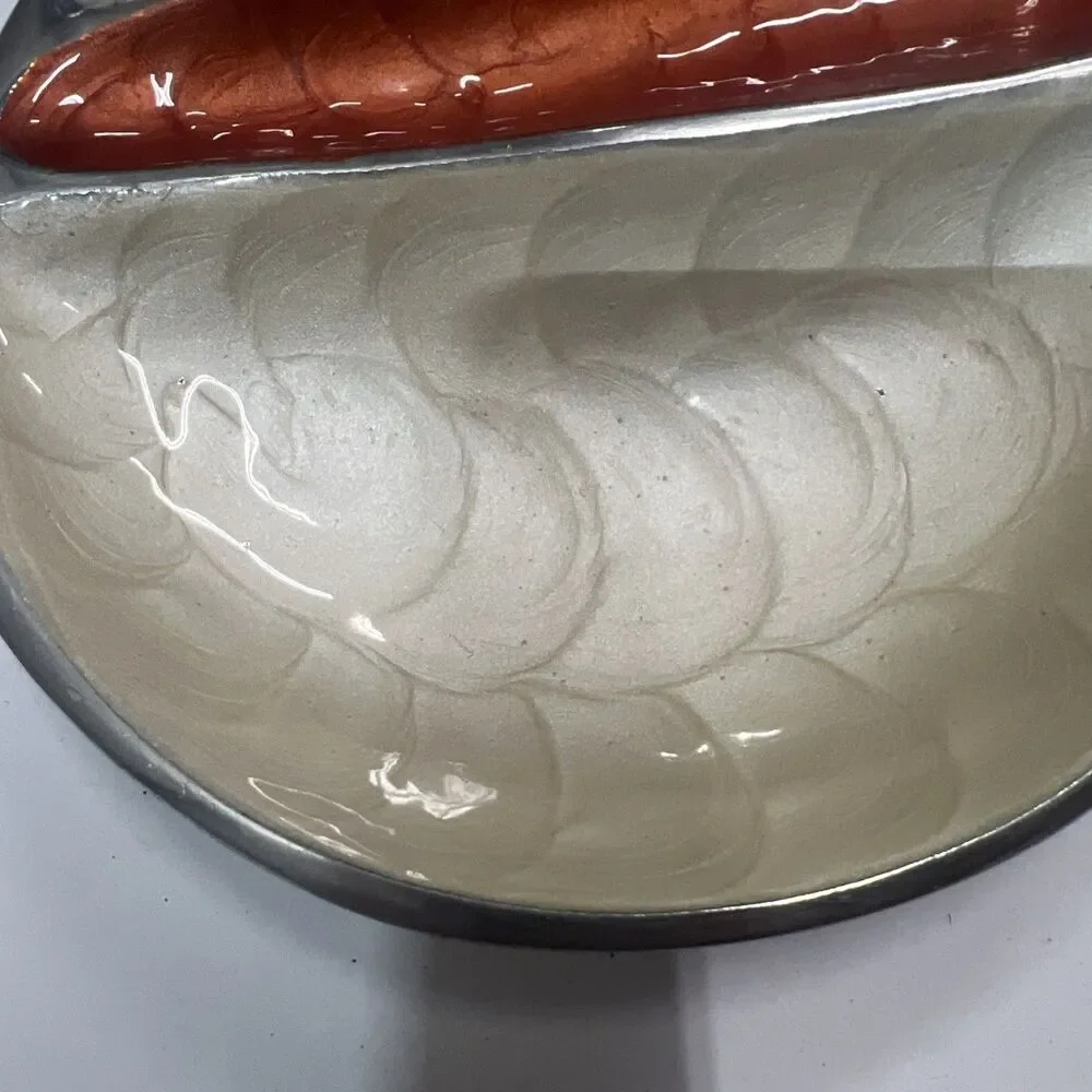 Bunny Pewter Glazed Glass Painted Rabbit Dish  Candy trinket Tray